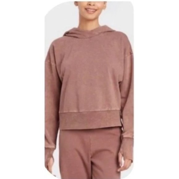 JoyLab dusty mauve cropped hooded sweat shirt thumb holes size small - Picture 5 of 8